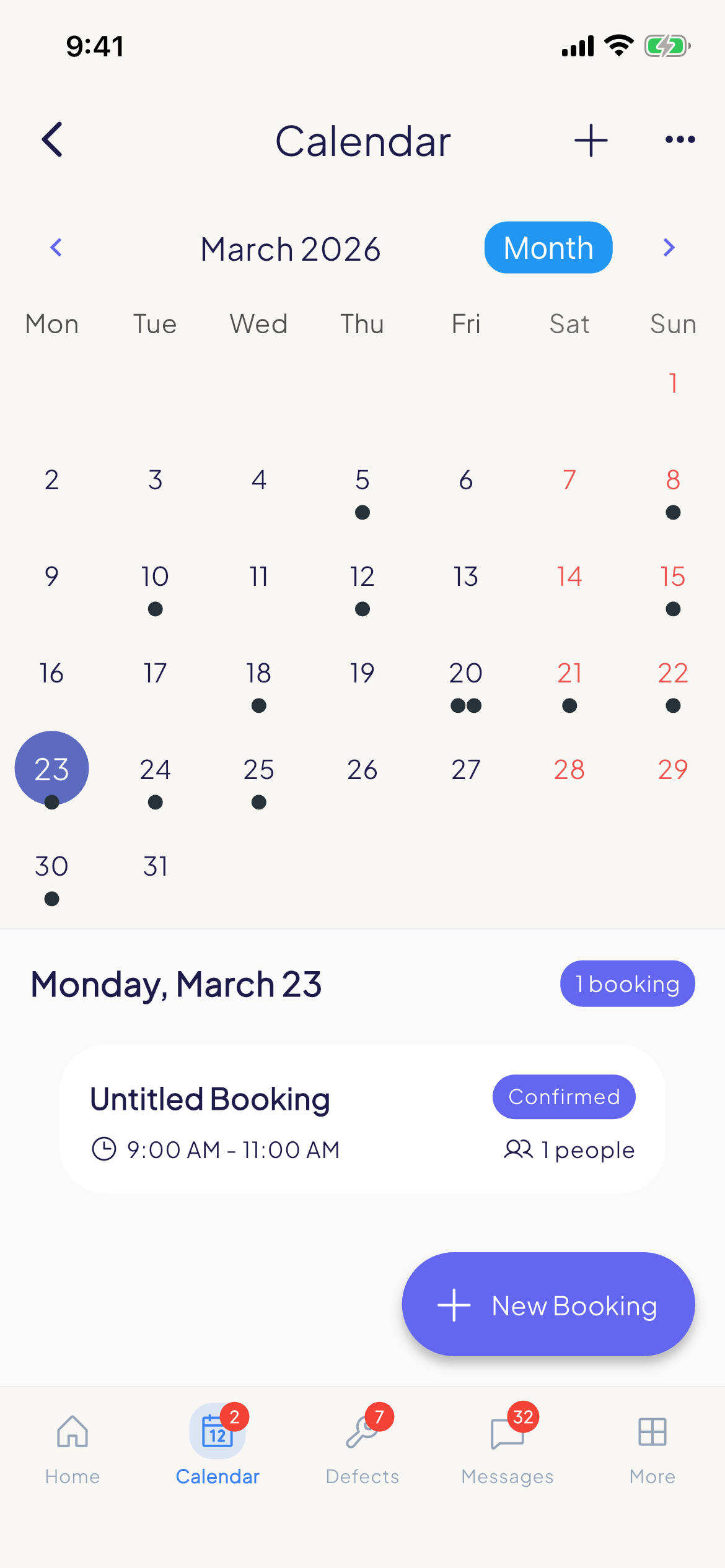 Mobile facility calendar