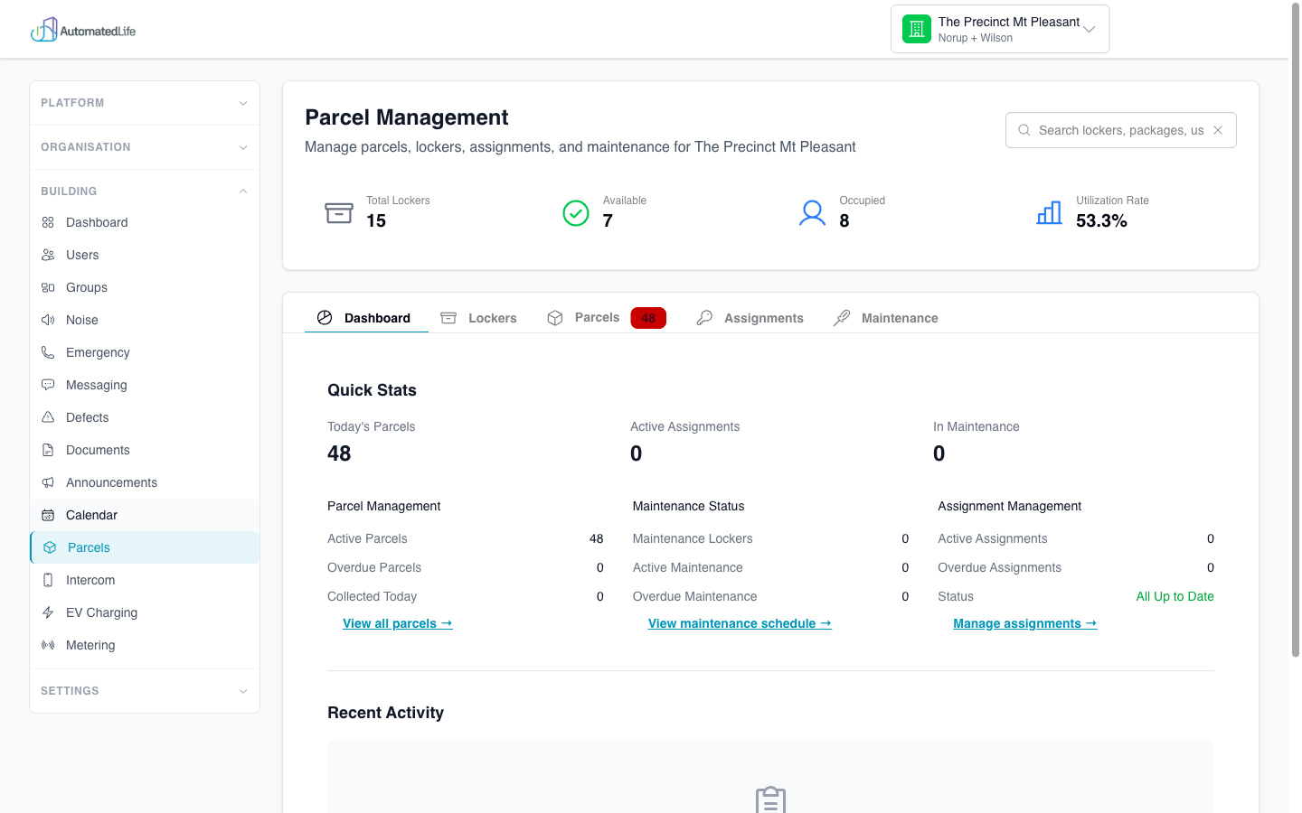Parcel management web dashboard